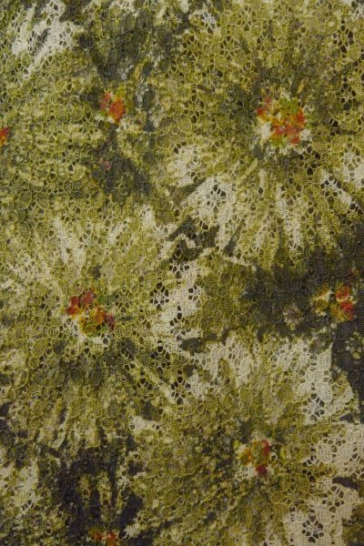 Photo7: O0909P Vintage Japanese kimono  Dark Olive HAORI short jacket for women / Synthetic. Flower   (Grade B) (7)