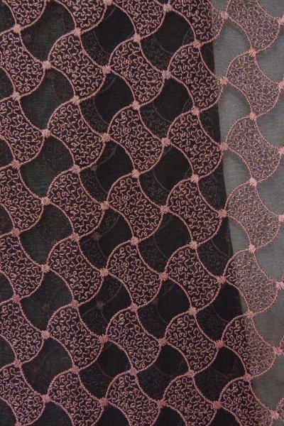 Photo6: Mint O0909Q Vintage Japanese kimono   Black DOCHUGI outer coat for women / Synthetic. Abstract pattern   (Grade A) (6)