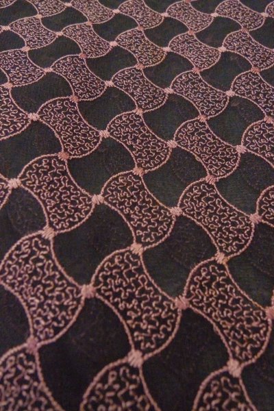 Photo9: Mint O0909Q Vintage Japanese kimono   Black DOCHUGI outer coat for women / Synthetic. Abstract pattern   (Grade A) (9)