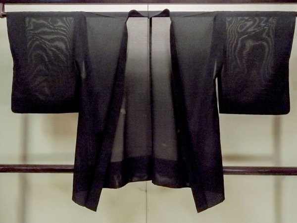 Photo1: Mint O0909Z Vintage Japanese kimono   Black HAORI short jacket for women / Silk. Geometrical pattern   (Grade A) (1)