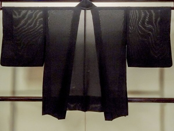 Photo2: Mint O0909Z Vintage Japanese kimono   Black HAORI short jacket for women / Silk. Geometrical pattern   (Grade A) (2)