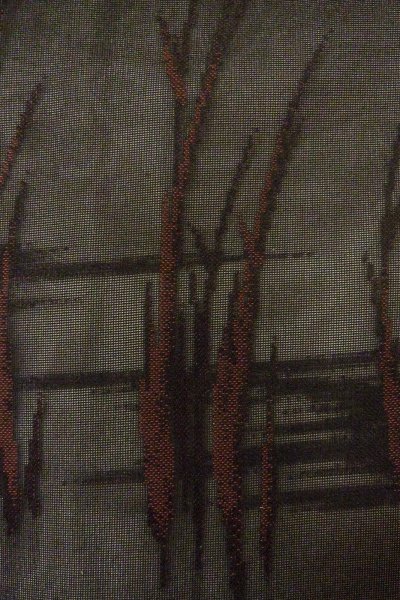 Photo6: O0910A Vintage Japanese kimono   Black HAORI short jacket for women / Silk. Tall grass   (Grade B) (6)