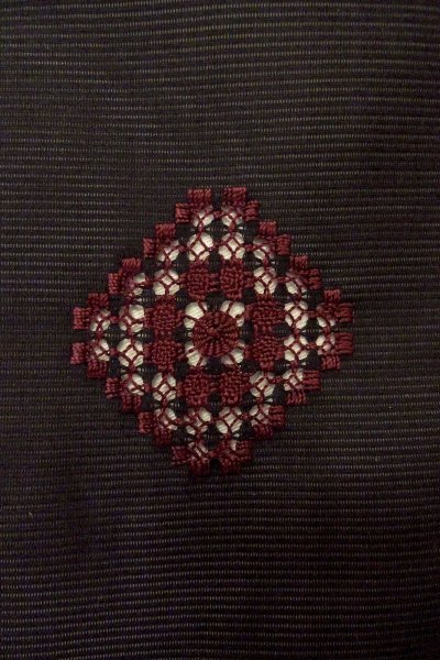 Photo6: O0910B Vintage Japanese kimono   Black HAORI short jacket for women / Silk. Geometrical pattern   (Grade A) (6)