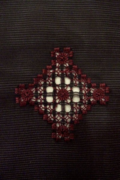 Photo7: O0910B Vintage Japanese kimono   Black HAORI short jacket for women / Silk. Geometrical pattern   (Grade A) (7)