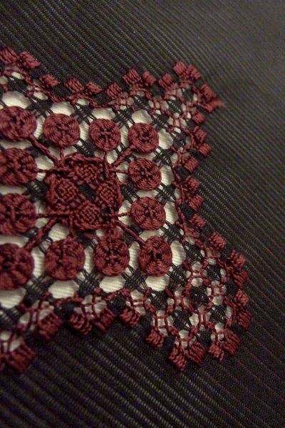 Photo9: O0910B Vintage Japanese kimono   Black HAORI short jacket for women / Silk. Geometrical pattern   (Grade A) (9)