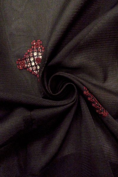 Photo12: O0910B Vintage Japanese kimono   Black HAORI short jacket for women / Silk. Geometrical pattern   (Grade A) (12)