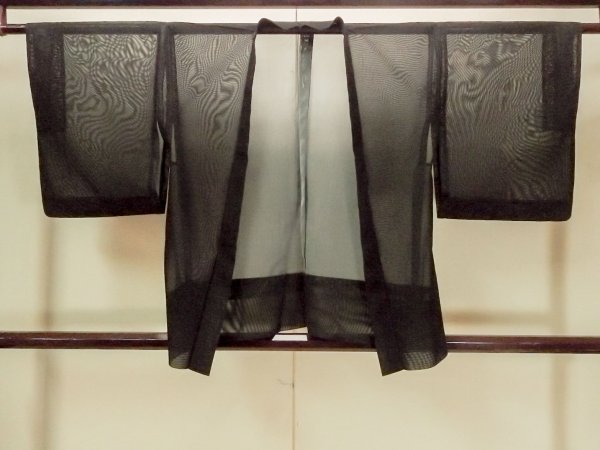 Photo1: O0910D Vintage Japanese kimono   Black HAORI short jacket for women / Silk.    (Grade B) (1)
