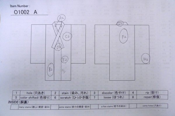 Photo13: O1002A Vintage Japanese kimono Grayish Light Blue HITOE unlined for women / Silk. Japanese wisteria (Grade C) (13)