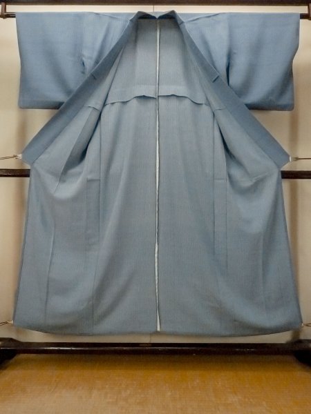 Photo2: O1002B Vintage Japanese kimono Grayish Blue HITOE unlined for women / Silk. Stripes (Grade B) (2)