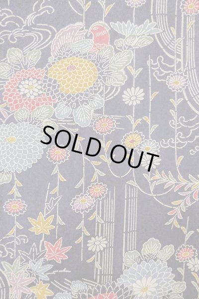 Photo3: O1002C Vintage Japanese kimono Indigo Blue HITOE unlined for women / Silk. Chrysanthemum (Grade B) (3)