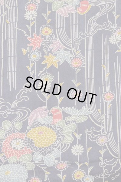 Photo4: O1002C Vintage Japanese kimono Indigo Blue HITOE unlined for women / Silk. Chrysanthemum (Grade B) (4)