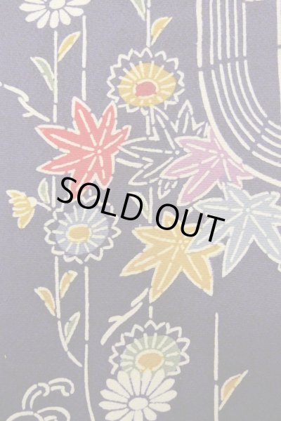 Photo6: O1002C Vintage Japanese kimono Indigo Blue HITOE unlined for women / Silk. Chrysanthemum (Grade B) (6)