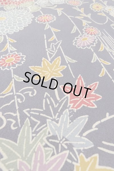 Photo8: O1002C Vintage Japanese kimono Indigo Blue HITOE unlined for women / Silk. Chrysanthemum (Grade B) (8)