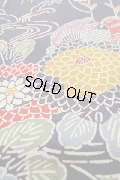 Photo9: O1002C Vintage Japanese kimono Indigo Blue HITOE unlined for women / Silk. Chrysanthemum (Grade B) (9)