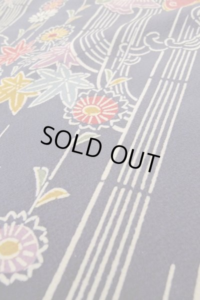 Photo10: O1002C Vintage Japanese kimono Indigo Blue HITOE unlined for women / Silk. Chrysanthemum (Grade B) (10)