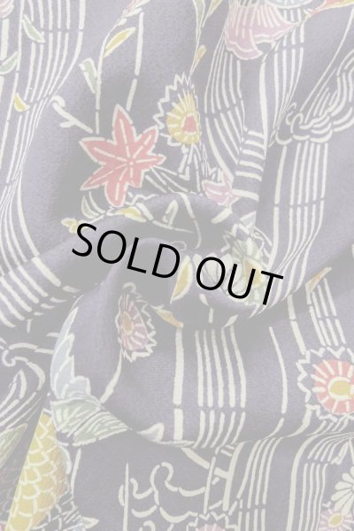 Photo11: O1002C Vintage Japanese kimono Indigo Blue HITOE unlined for women / Silk. Chrysanthemum (Grade B) (11)