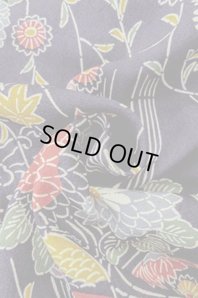 Photo12: O1002C Vintage Japanese kimono Indigo Blue HITOE unlined for women / Silk. Chrysanthemum (Grade B) (12)