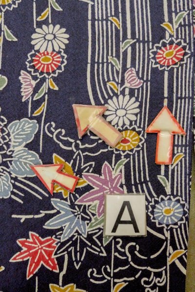 Photo14: O1002C Vintage Japanese kimono Indigo Blue HITOE unlined for women / Silk. Chrysanthemum (Grade B) (14)