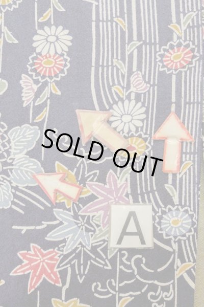 Photo14: O1002C Vintage Japanese kimono Indigo Blue HITOE unlined for women / Silk. Chrysanthemum (Grade B) (14)