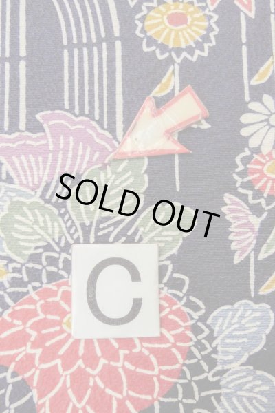 Photo16: O1002C Vintage Japanese kimono Indigo Blue HITOE unlined for women / Silk. Chrysanthemum (Grade B) (16)