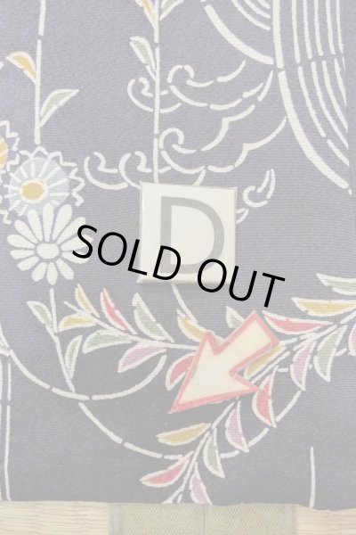 Photo17: O1002C Vintage Japanese kimono Indigo Blue HITOE unlined for women / Silk. Chrysanthemum (Grade B) (17)