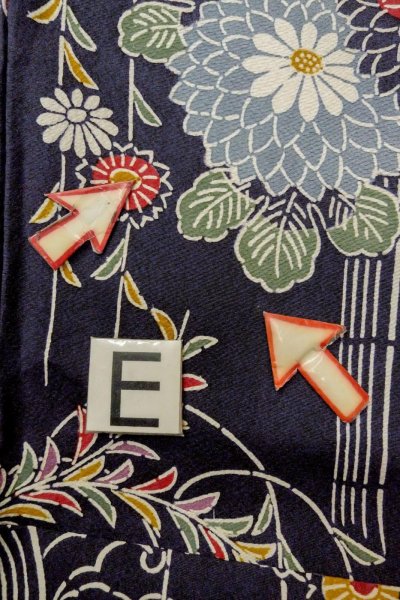 Photo18: O1002C Vintage Japanese kimono Indigo Blue HITOE unlined for women / Silk. Chrysanthemum (Grade B) (18)