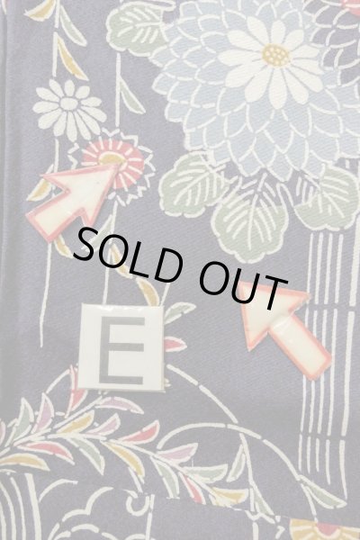 Photo18: O1002C Vintage Japanese kimono Indigo Blue HITOE unlined for women / Silk. Chrysanthemum (Grade B) (18)