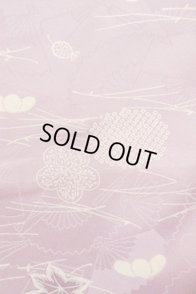 Photo6: O1002D Vintage Japanese kimono Wisteria KOMON dyed for women / Synthetic. Chrysanthemum (Grade C) (6)