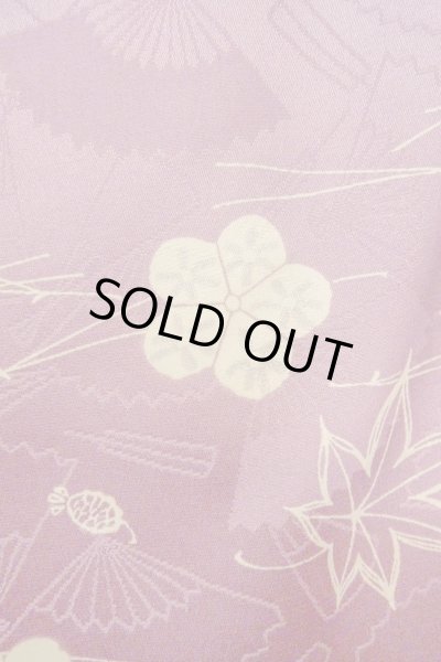 Photo7: O1002D Vintage Japanese kimono Wisteria KOMON dyed for women / Synthetic. Chrysanthemum (Grade C) (7)