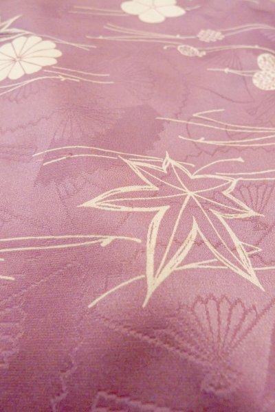 Photo9: O1002D Vintage Japanese kimono Wisteria KOMON dyed for women / Synthetic. Chrysanthemum (Grade C) (9)