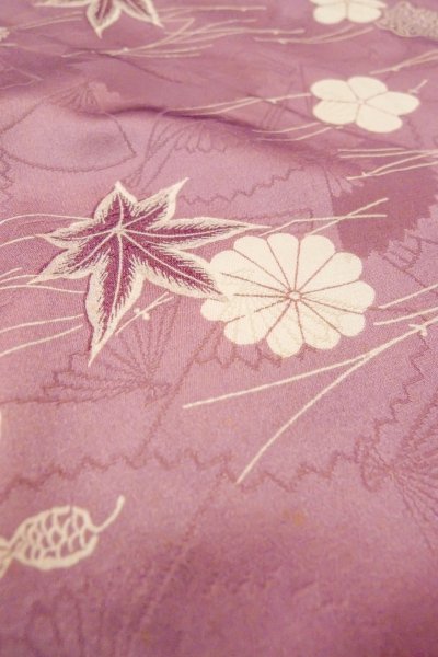Photo10: O1002D Vintage Japanese kimono Wisteria KOMON dyed for women / Synthetic. Chrysanthemum (Grade C) (10)