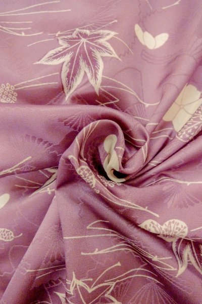 Photo11: O1002D Vintage Japanese kimono Wisteria KOMON dyed for women / Synthetic. Chrysanthemum (Grade C) (11)