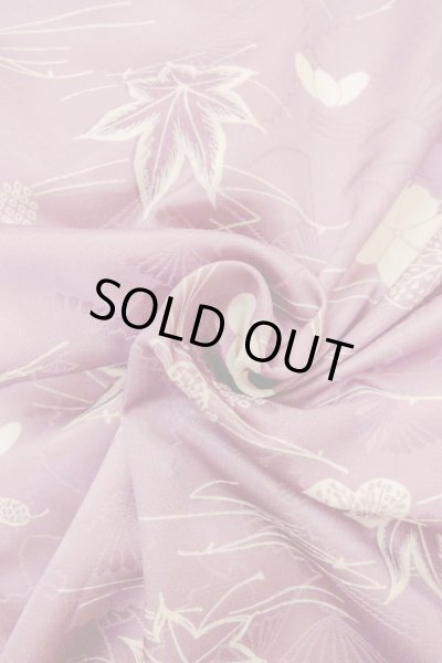 Photo11: O1002D Vintage Japanese kimono Wisteria KOMON dyed for women / Synthetic. Chrysanthemum (Grade C) (11)