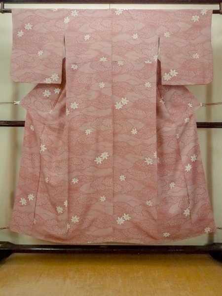 Photo1: O1002E Vintage Japanese kimono Dark Pink KOMON dyed for women / Silk. Flower (Grade C) (1)