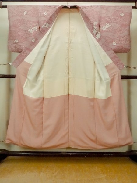 Photo2: O1002E Vintage Japanese kimono Dark Pink KOMON dyed for women / Silk. Flower (Grade C) (2)