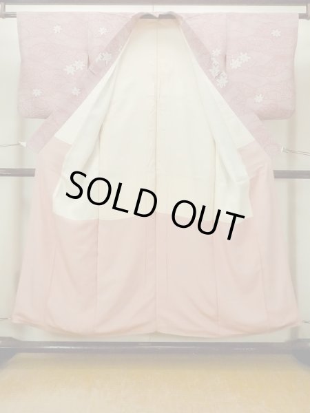 Photo3: O1002E Vintage Japanese kimono Dark Pink KOMON dyed for women / Silk. Flower (Grade C) (3)