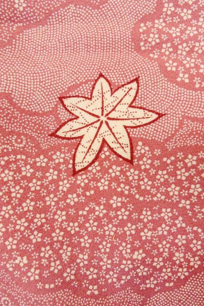 Photo7: O1002E Vintage Japanese kimono Dark Pink KOMON dyed for women / Silk. Flower (Grade C) (7)