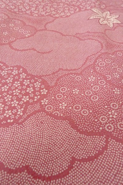 Photo9: O1002E Vintage Japanese kimono Dark Pink KOMON dyed for women / Silk. Flower (Grade C) (9)