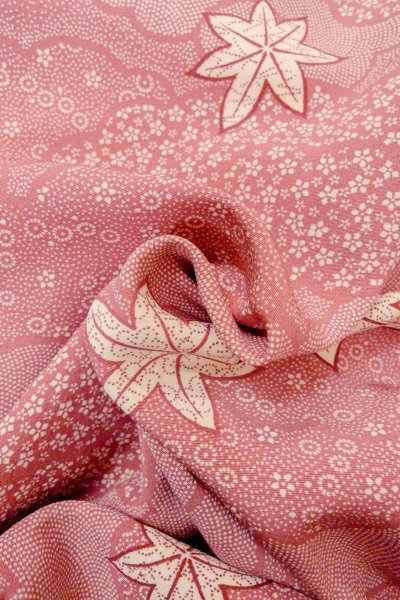 Photo12: O1002E Vintage Japanese kimono Dark Pink KOMON dyed for women / Silk. Flower (Grade C) (12)