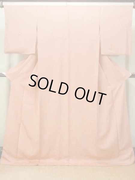 Photo1: Mint O1002F Vintage Japanese kimono Coral IROMUJI plain colored for women / Silk. UME plum bloom (Grade A) (1)