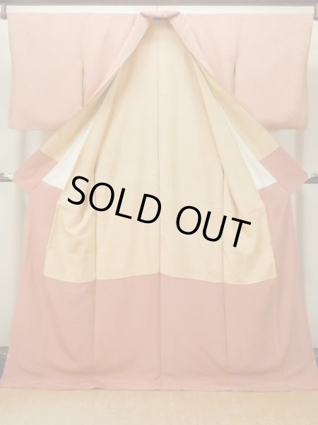 Photo2: Mint O1002F Vintage Japanese kimono Coral IROMUJI plain colored for women / Silk. UME plum bloom (Grade A) (2)