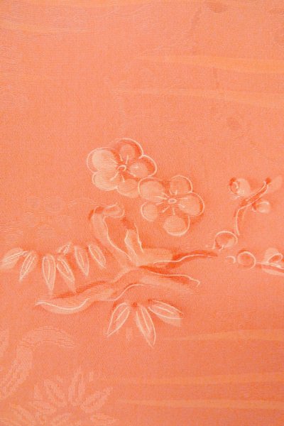 Photo5: Mint O1002F Vintage Japanese kimono Coral IROMUJI plain colored for women / Silk. UME plum bloom (Grade A) (5)