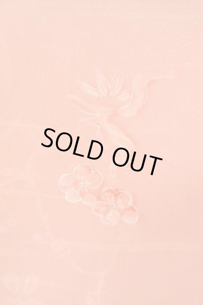 Photo6: Mint O1002F Vintage Japanese kimono Coral IROMUJI plain colored for women / Silk. UME plum bloom (Grade A) (6)