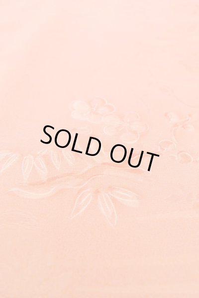 Photo9: Mint O1002F Vintage Japanese kimono Coral IROMUJI plain colored for women / Silk. UME plum bloom (Grade A) (9)