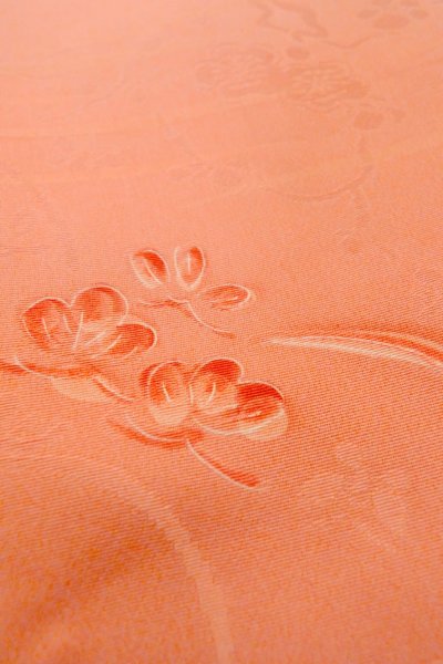 Photo10: Mint O1002F Vintage Japanese kimono Coral IROMUJI plain colored for women / Silk. UME plum bloom (Grade A) (10)