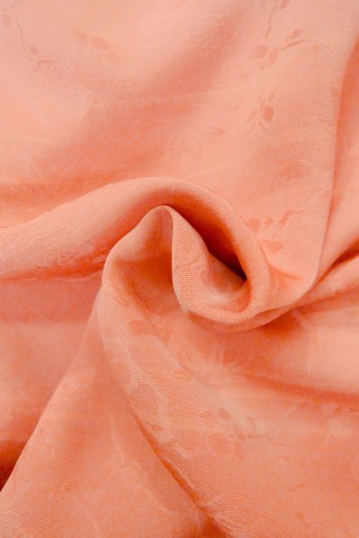 Photo11: Mint O1002F Vintage Japanese kimono Coral IROMUJI plain colored for women / Silk. UME plum bloom (Grade A) (11)