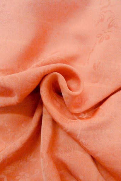 Photo12: Mint O1002F Vintage Japanese kimono Coral IROMUJI plain colored for women / Silk. UME plum bloom (Grade A) (12)