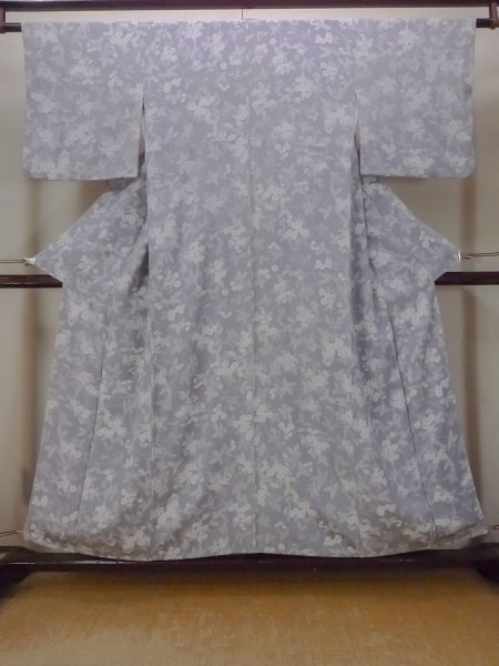 Photo1: O1002H Vintage Japanese kimono Pale Grayish Wisteria KOMON dyed for women / Silk. Flower (Grade C) (1)