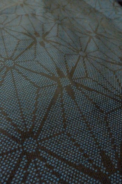 Photo11: O1002I Vintage Japanese kimono Indigo Blue TSUMUGI pongee for women / Silk. Hemp leaf (Grade B) (11)