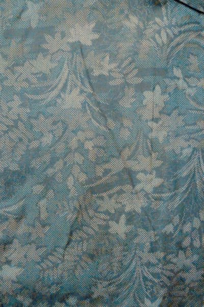 Photo3: O1002J Vintage Japanese kimono Dark Grayish Light Blue TSUMUGI pongee for women / Silk. Flower (Grade D) (3)